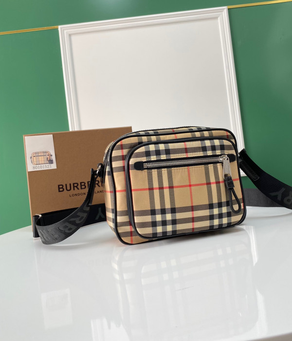 B**rry vintage check and leather crossbody bag
