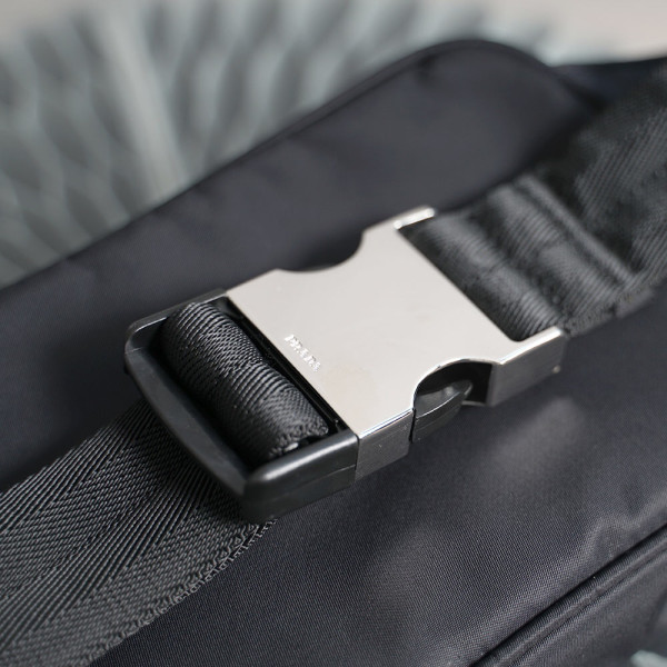 Pra*a navy re-nylon and saffiano leather shoulder bag