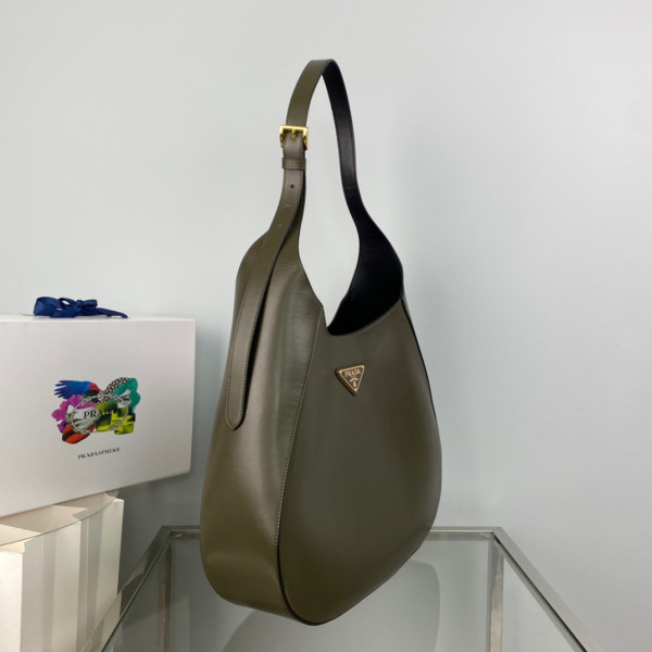 Pra*a large leather shoulder bag with topstitching