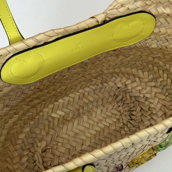 G*u*i mini straw tote with G*u*i logo